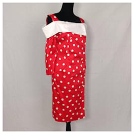Carven-Carven vintage red cocktail dress with polka dot-White,Red