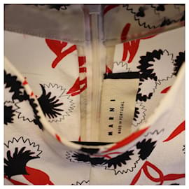 Marni-Marni Floral Print Long-Sleeve Top in Cream Silk-White,Cream
