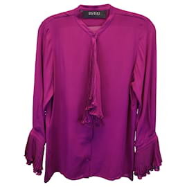 Gucci-Gucci Plisse Ruffle Detail Long-Sleeve Top in Purple Silk-Purple