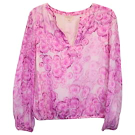 Giambattista Valli-Top floral con cuello en V de seda rosa de Giambattista Valli-Rosa