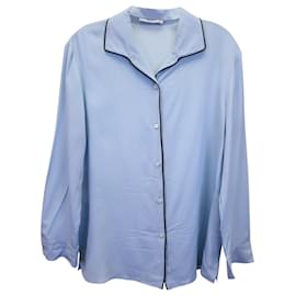 Prada-Camisa de botão de pijama Prada em seda azul-Azul