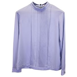 Hugo Boss Boss Pleated Mock-Neck Top in Blue Polyester Blue