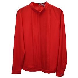 Hugo Boss Boss Pleated Mock-Neck Top in Red Polyester Red