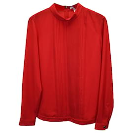 Hugo Boss-Boss Pleated Mock-Neck Top in Red Polyester-Red