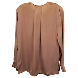 Gucci-Top de manga larga con botones Gucci en seda beige-Castaño,Beige