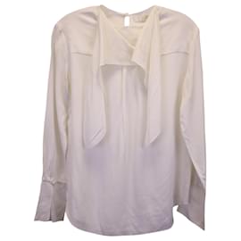 Chloé-Chloé Blusa de manga comprida com decote em gravata em seda branca-Branco