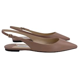 Jimmy Choo-Jimmy Choo Erin Slingback Bout Pointu Chaussures Plates En Cuir Nude-Marron,Chair