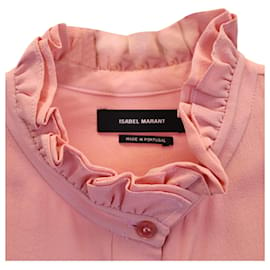 Isabel Marant-Isabel Marant Ruffled-Neck Button-Up Shirt in Pink Silk-Pink