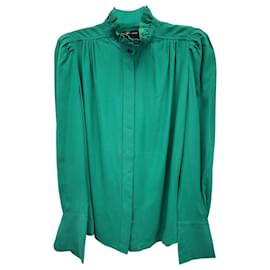Isabel Marant-Isabel Marant Ruffled-Neck Button-Up Shirt in Green Silk-Green