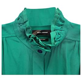 Isabel Marant-Isabel Marant Ruffled-Neck Button-Up Shirt in Green Silk-Green