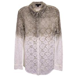 Burberry-Camisa con botones de encaje degradado Prorsum de Burberry en algodón color crema-Blanco,Crudo