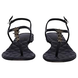 Chanel-Chanel Star Embellished Ankle Strap Thong Sandals in Black Leather-Black