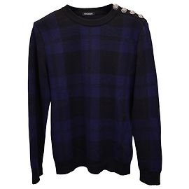 Balmain-Karopullover aus marineblauer Wolle  Blau