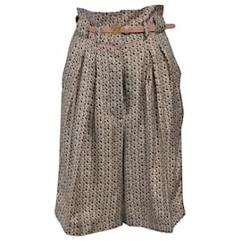 Fendi-Shorts plissados estampados Fendi em seda marrom-Marrom