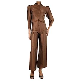 Autre Marque-Brown satin crop top and trouser set - size XS-Brown