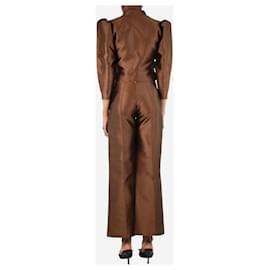 Autre Marque-Brown satin crop top and trouser set - size XS-Brown