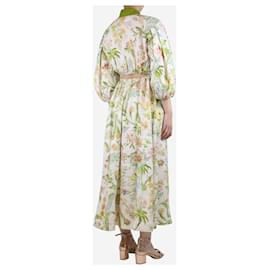 Autre Marque-Cream and green floral printed maxi dress - size UK 8-Cream