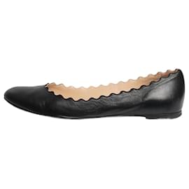Chloé-Black scallop-trimmed flat shoes - size EU 38-Black