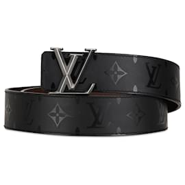 Louis Vuitton-Louis Vuitton Black Monogram Eclipse LV Initiales Reversible Belt-Black