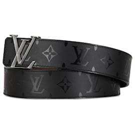 Louis Vuitton-Louis Vuitton Black Monogram Eclipse LV Initiales Reversible Belt-Black