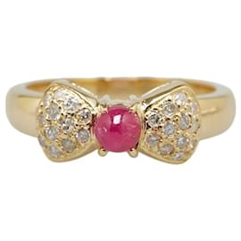 & Other Stories-autre 18K Gold Diamond & Ruby Bow Ring Bague en métal en excellent état-Autre