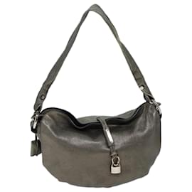 Céline-CELINE Shoulder Bag Leather Silver Auth 72958-Silvery