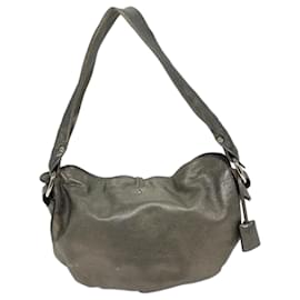 Céline-CELINE Shoulder Bag Leather Silver Auth 72958-Silvery