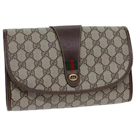 Gucci-GUCCI GG Canvas Web Sherry Line Clutch Bag PVC Bege Verde Vermelho Auth 72156-Vermelho,Bege,Verde