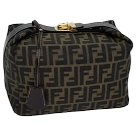 Fendi-FENDI Zucca Canvas Vanity Cosmetic Pouch Marrone Nero Auth 72408-Marrone,Nero