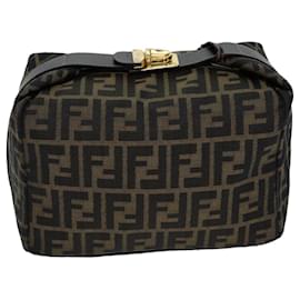 Fendi-FENDI Zucca Canvas Vanity Cosmetic Pouch Marrone Nero Auth 72408-Marrone,Nero