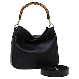 Gucci-GUCCI Bamboo Shoulder Bag Leather 2way Black Auth 71824-Black