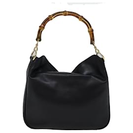 Gucci-GUCCI Bamboo Shoulder Bag Leather 2way Black Auth 71824-Black