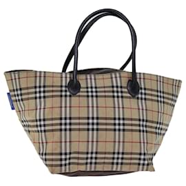 Autre Marque-Burberrys Nova Check Blue Label Tote Bag Nylon Beige Brown Auth bs13688-Brown,Beige