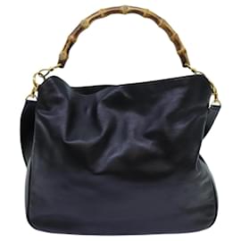 Gucci-GUCCI Bamboo Hand Bag Leather 2way Black 001 1638 auth 72735-Black