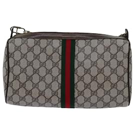 Gucci-GUCCI GG Canvas Web Sherry Line Shoulder Bag PVC Beige Green Red Auth 72609-Red,Beige,Green