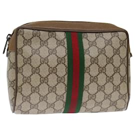 Gucci-GUCCI GG Supreme Web Sherry Line Clutch Bag PVC Beige Red 89 01 012 Auth th4807-Red,Beige