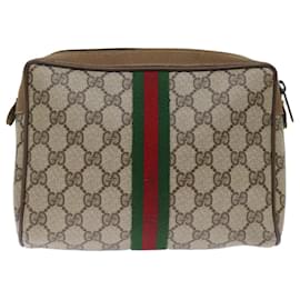Gucci-GUCCI GG Supreme Web Sherry Line Clutch Bag PVC Beige Rot 89 01 012 Auth th4807-Rot,Beige