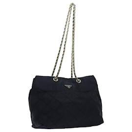Prada-PRADA Quilted Chain Shoulder Bag Nylon Black Auth 72772-Black