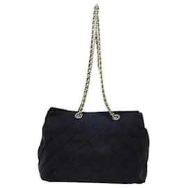 Prada-PRADA Quilted Chain Shoulder Bag Nylon Black Auth 72772-Black