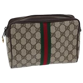 Gucci-GUCCI GG Canvas Web Sherry Line Clutch Bag PVC Bege Verde Vermelho Auth 72151-Vermelho,Bege,Verde