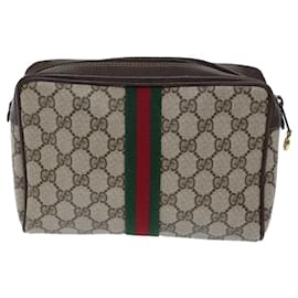Gucci-GUCCI GG Canvas Web Sherry Line Clutch Bag PVC Beige Green Red Auth 72151-Red,Beige,Green