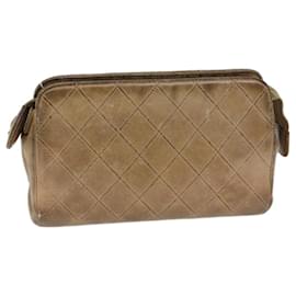 Chanel-CHANEL Bicolole Pouch Leather Beige CC Auth bs13900-Beige