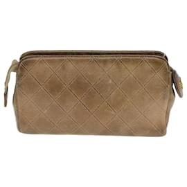 Chanel-CHANEL Bicolole Pouch Leather Beige CC Auth bs13900-Beige