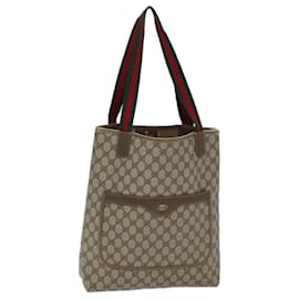 Gucci-GUCCI GG Canvas Web Sherry Line Tote Bag PVC Beige Green Red Auth 72413-Red,Beige,Green
