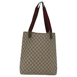 Gucci-GUCCI GG Canvas Web Sherry Line Tote Bag PVC Beige Green Red Auth 72413-Red,Beige,Green