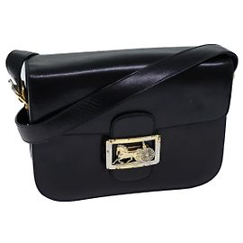 Céline CELINE Bolsa de Ombro para Carruagem de Cavalos Couro Preto Auth bs13870 Preto