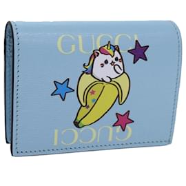 Gucci-GUCCI Bananya Wallet Leather Blue 701009 Auth ac2961A-Blue
