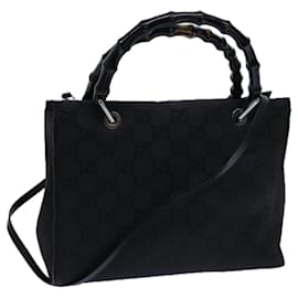 Gucci-GUCCI Bamboo GG Canvas Hand Bag Nylon 2way Black 002 1016 auth 71796-Black