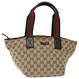 Gucci-GUCCI GG Canvas Web Sherry Line Hand Bag Beige Red Green 181228 Auth ep4035-Red,Beige,Green