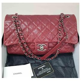 Chanel-CHANEL Burgundy Classic Easy Flap Caviar Leather Bag-Dark red